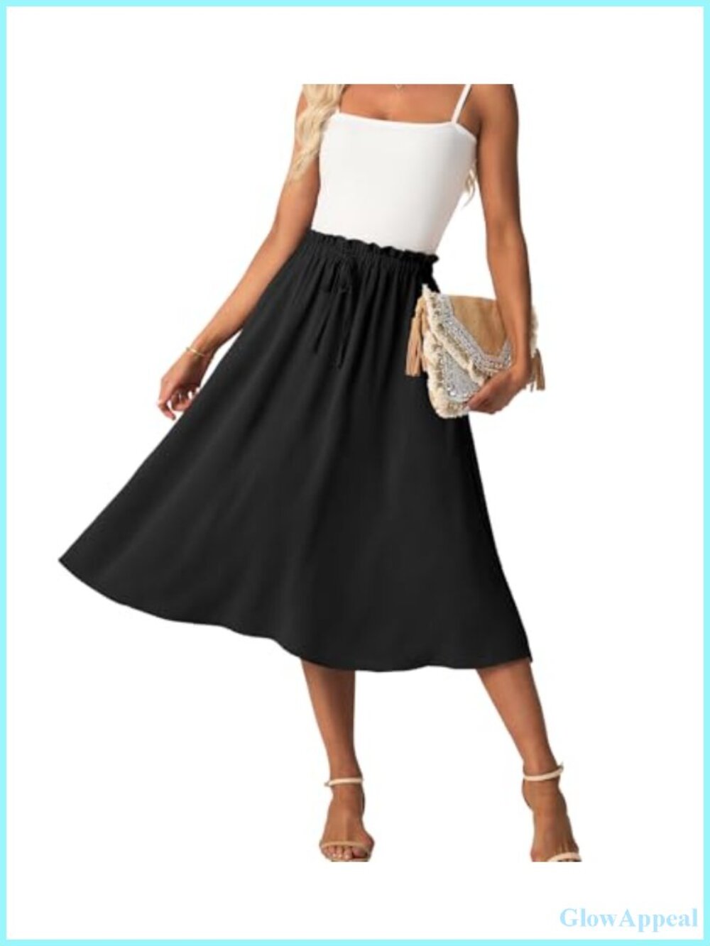 High Waist A-Line Midi Skirt for Women Flowy with Pockets